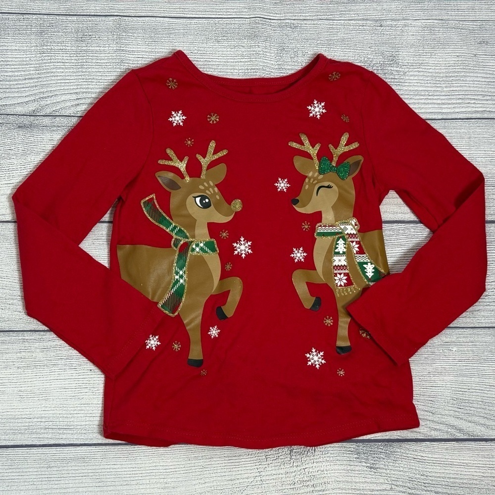 Girls Christmas Reindeer Long Sleeve Top red - Size 5